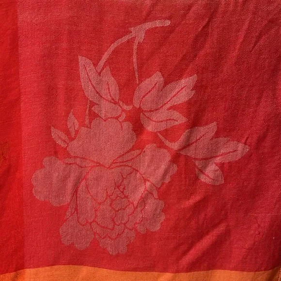 Orange 100% Cashmere Square Scarf with 9 tile Floral Patterns - Picture 6 of 9